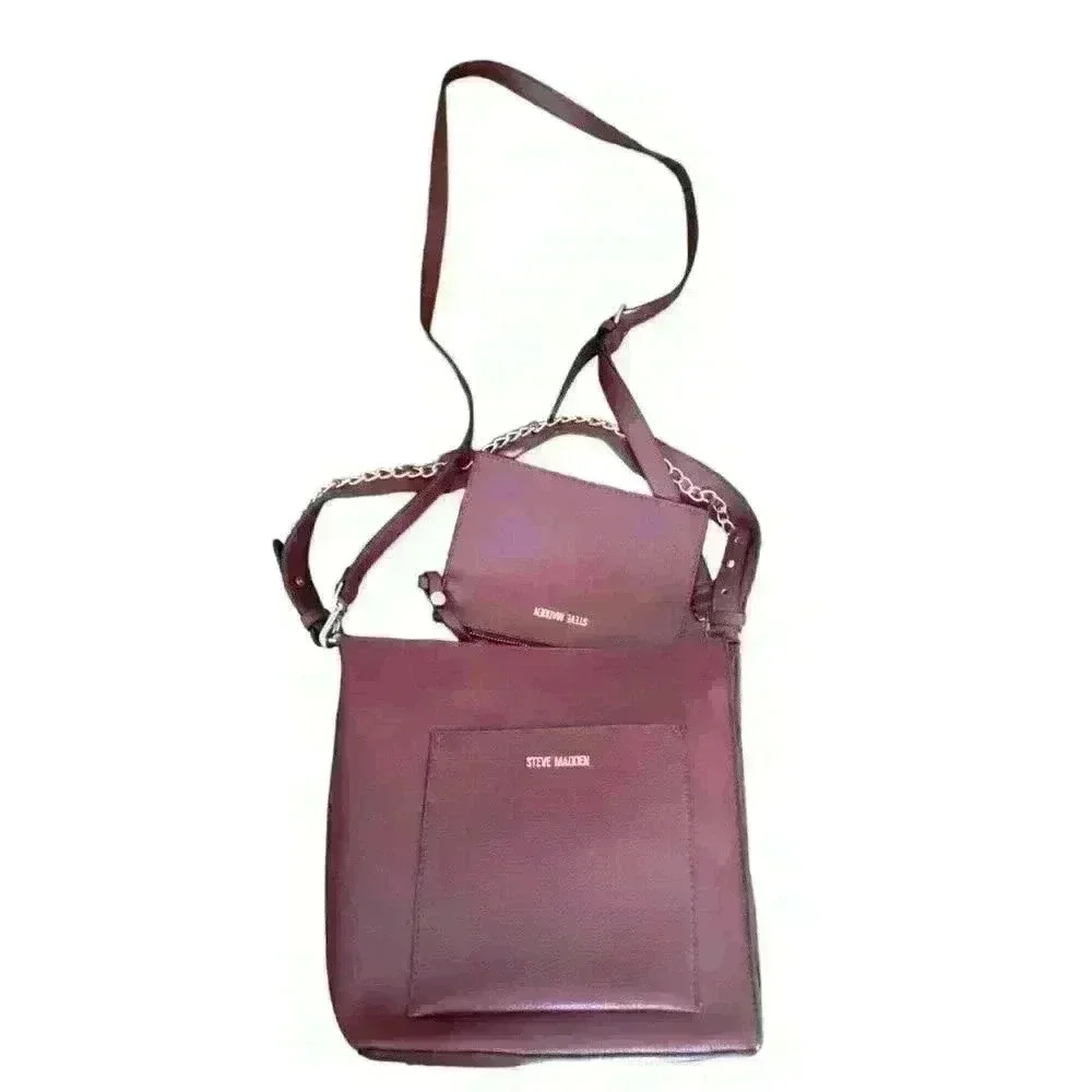 Steve Madden Bdhalia Shoulder Bag 2 Piece Gift Set Burgundy Strap Chain